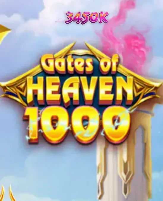 Cena celestial do jogo Gates of Heaven 1000 com Zeus e bobinas douradas